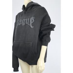 Vague Studios Factory Distressed Black Cotton Hoodie Sz L Streetwear Minimalist